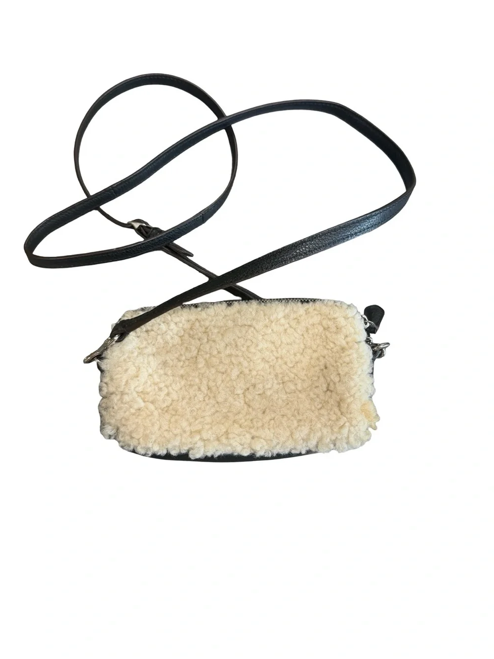 COACH Cream Shearling crossbody with Black Leather Strap